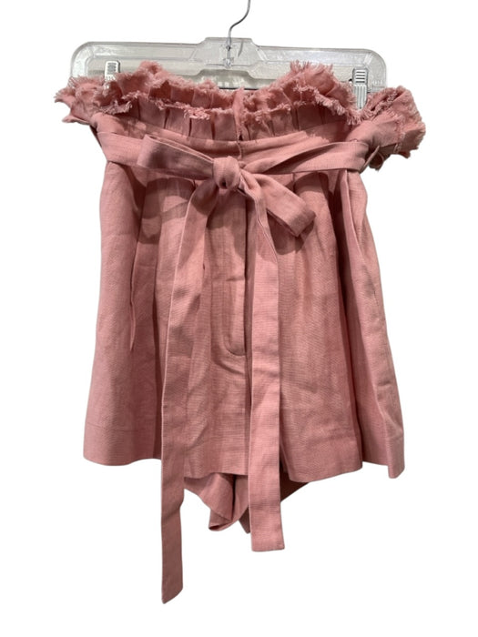 Alexis Size L Pink Linen Pleated Paper Bag Waist Hook & Zip Fly Pocketed Shorts Pink / L