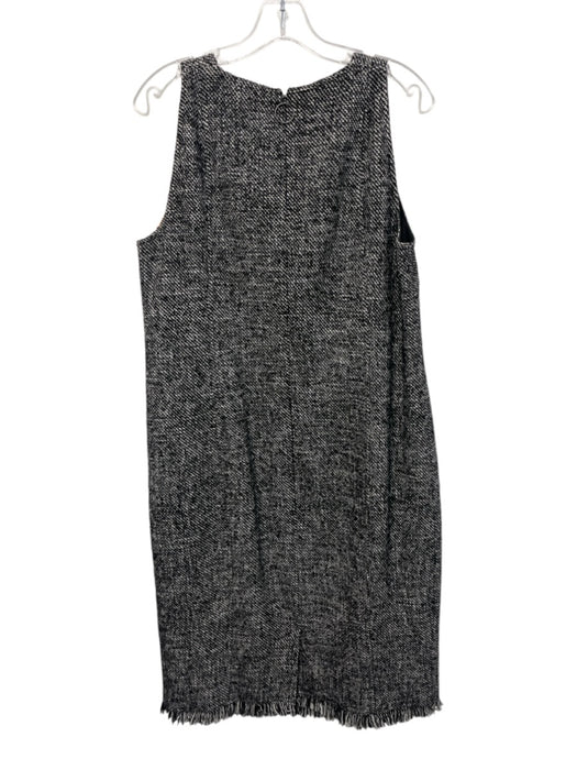 Akris Punto Size 14 Black & White Wool Blend Tweed Fringe Trim Knee length Dress Black & White / 14