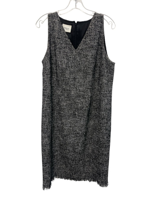 Akris Punto Size 14 Black & White Wool Blend Tweed Fringe Trim Knee length Dress Black & White / 14