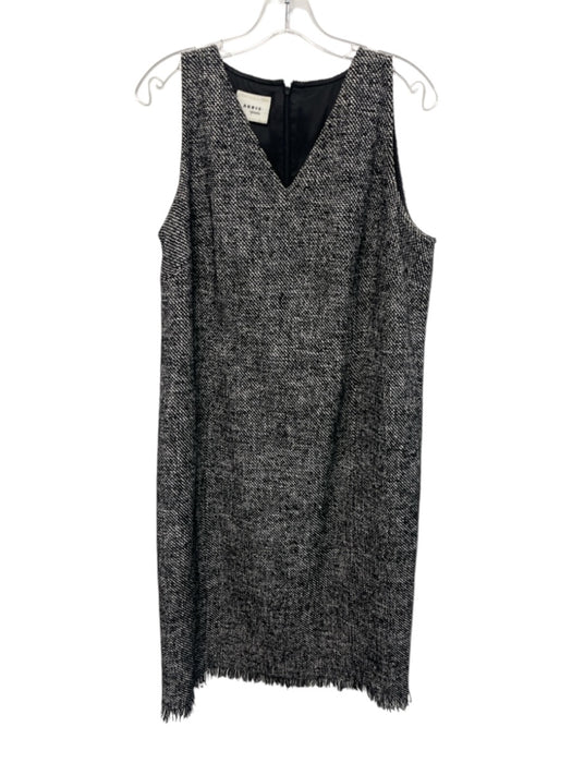 Akris Punto Size 14 Black & White Wool Blend Tweed Fringe Trim Knee length Dress Black & White / 14