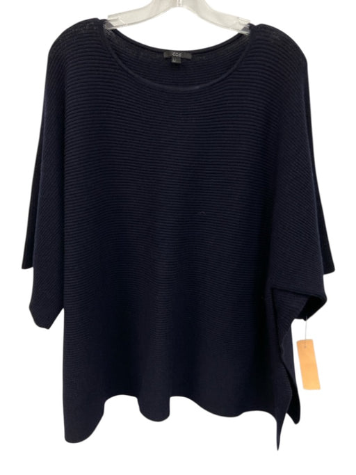COS Size L Navy Blue Wool Ribbed Knit Split Hem Short Sleeve Sweater Navy Blue / L