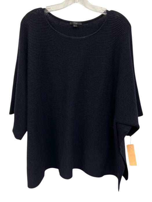 COS Size L Navy Blue Wool Ribbed Knit Split Hem Short Sleeve Sweater Navy Blue / L