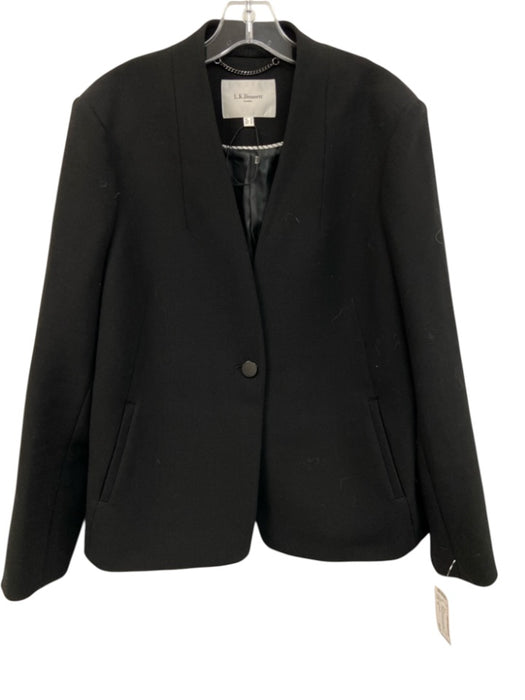 L.K. Bennett Size 14 Black Wool Blend slit pockets Collarless Jacket Black / 14