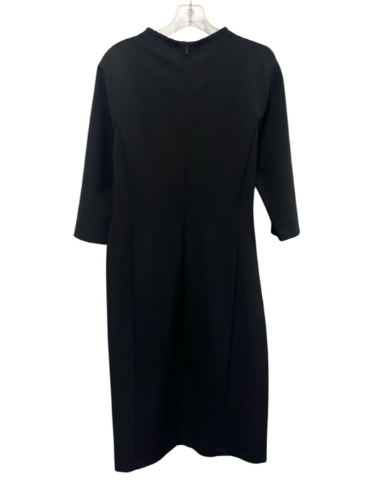 Lafayette 148 Size 14 Black Viscose Blend High Neck 3/4 Sleeve Midi Dress Black / 14