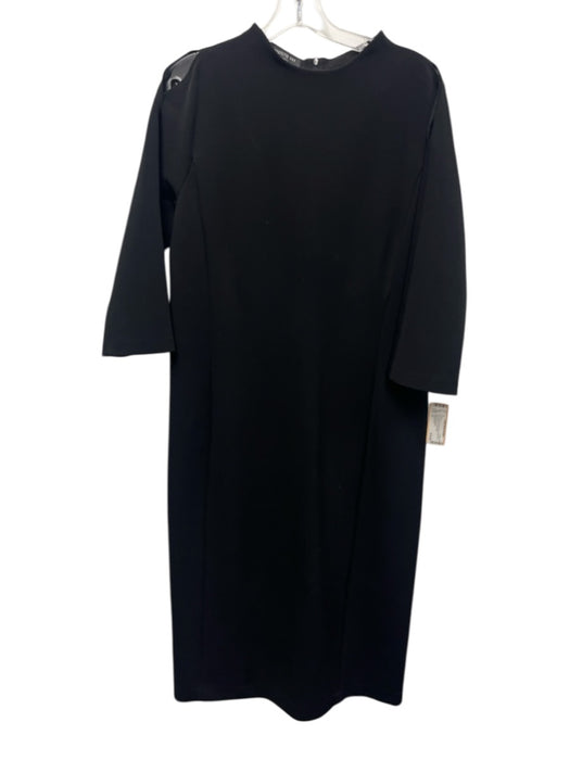 Lafayette 148 Size 14 Black Viscose Blend High Neck 3/4 Sleeve Midi Dress Black / 14