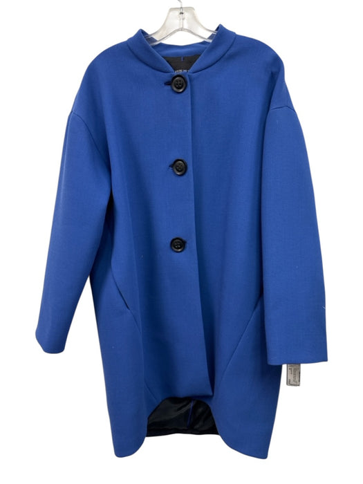 Lafayette 148 Size M Deep Blue Virgin Wool Mock Collar Oversized Button Coat Deep Blue / M