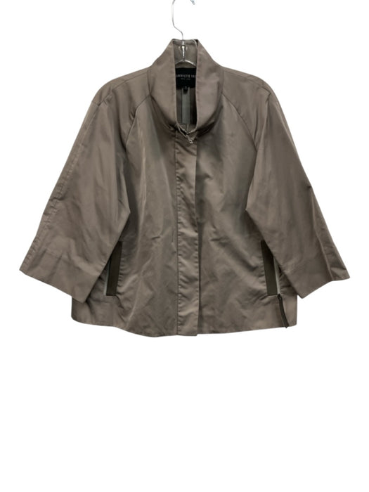 Lafayette 148 Size M Taupe Gray Polyester Bell Sleeve Bomber Zip Up Jacket Taupe Gray / M