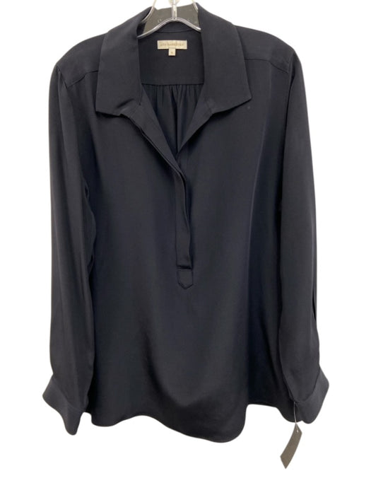 Ann Mashburn Size XL Black Silk Long Sleeve Half Button Collar Top Black / XL