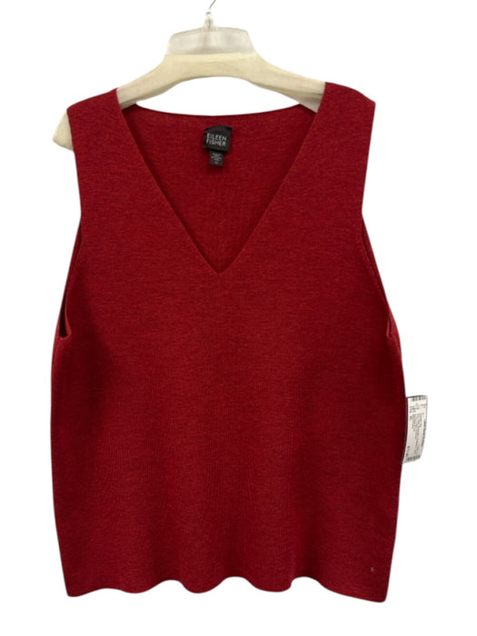 Eileen Fisher Size XL Red Wool Sleeveless Heathered Open Front Sweater Set Red / XL