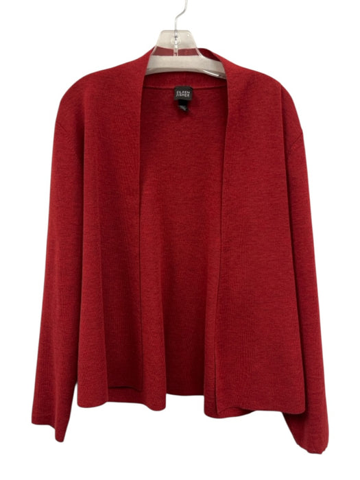 Eileen Fisher Size XL Red Wool Sleeveless Heathered Open Front Sweater Set Red / XL