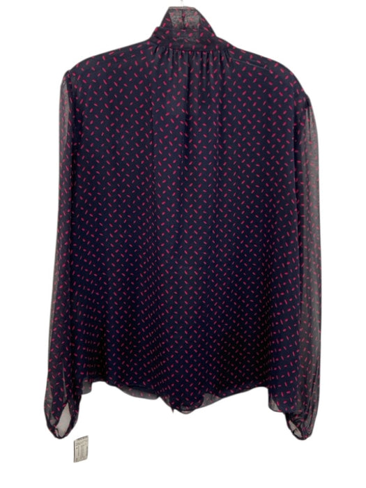 Diane Von Furstenberg Size 14 Navy & Hot Pink Silk Long Sleeve Dotted Top Navy & Hot Pink / 14