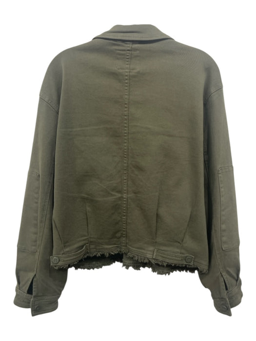 Anthropologie Size XL Olive Green Cotton Button Front Frayed Hem Jacket Olive Green / XL