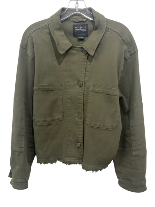 Anthropologie Size XL Olive Green Cotton Button Front Frayed Hem Jacket Olive Green / XL