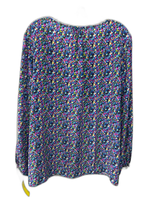 Tanya Taylor Size 22 Blue & Multi Silk V Neck Button Front Printed Top Blue & Multi / 22