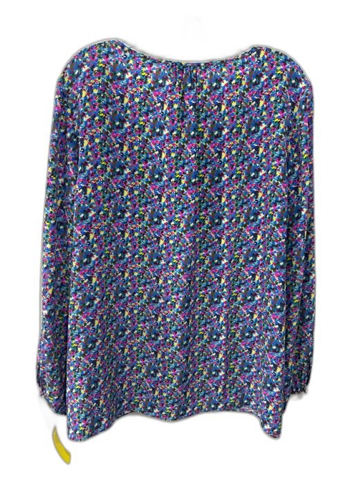 Tanya Taylor Size 22 Blue & Multi Silk V Neck Button Front Printed Top Blue & Multi / 22