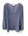 Tanya Taylor Size 22 Blue & Multi Silk V Neck Button Front Printed Top Blue & Multi / 22