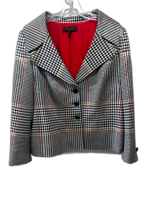 Escada Size 46 Black, White, Multi Wool & Silk Houndstooth Long Sleeve Jacket Black, White, Multi / 46