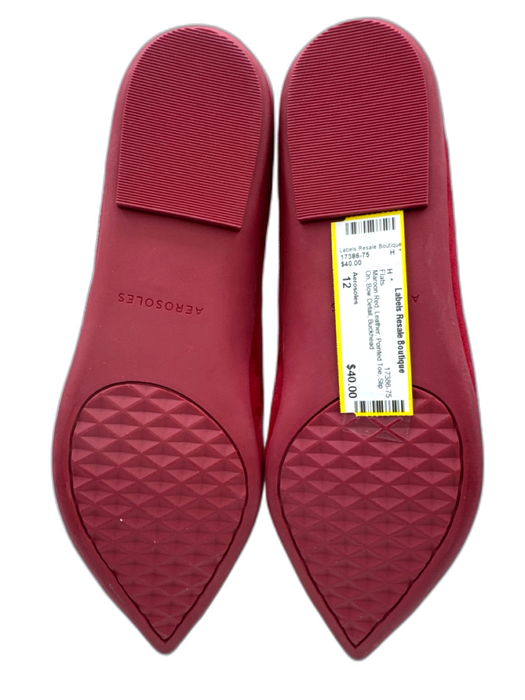 Aerosoles Shoe Size 12 Maroon Red Leather Pointed Toe Slip On Bow Detail Flats Maroon Red / 12