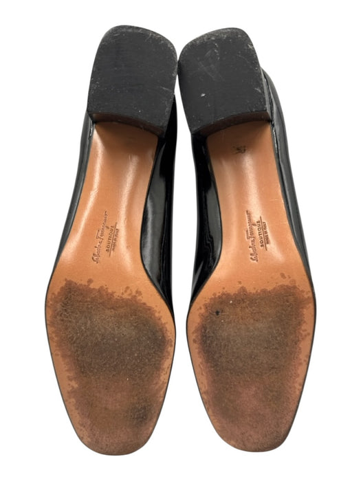 Salvatore Ferragamo Shoe Size 10.5 Black Leather Glossy Block Heel Pumps Black / 10.5