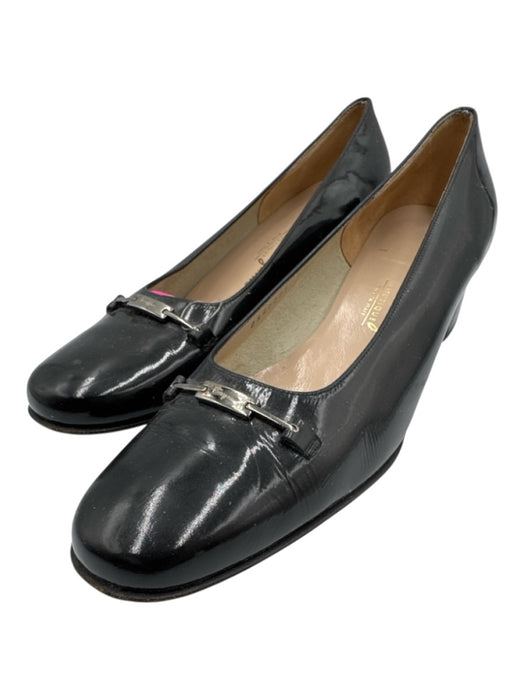 Salvatore Ferragamo Shoe Size 10.5 Black Leather Glossy Block Heel Pumps Black / 10.5