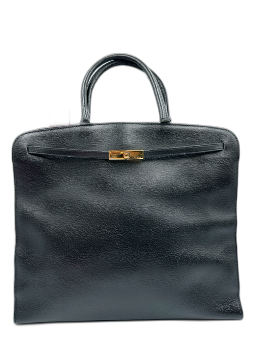 Furla Black Leather Gold Tone Magnetic Snap rolled top handles Bag Black / M