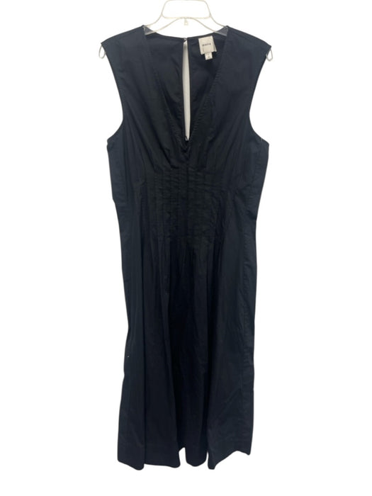 Maeve Size L Black Cotton Sleeveless Pleats Maxi V Neck Dress Black / L