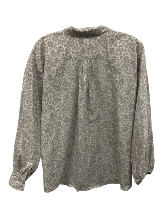 Ann Mashburn Size XL Gray & White Cotton Long Sleeve Floral Half Button Top Gray & White / XL