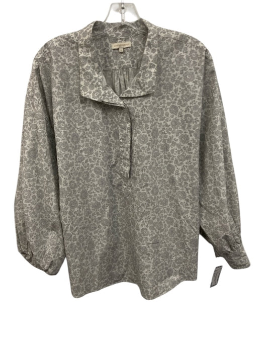 Ann Mashburn Size XL Gray & White Cotton Long Sleeve Floral Half Button Top Gray & White / XL