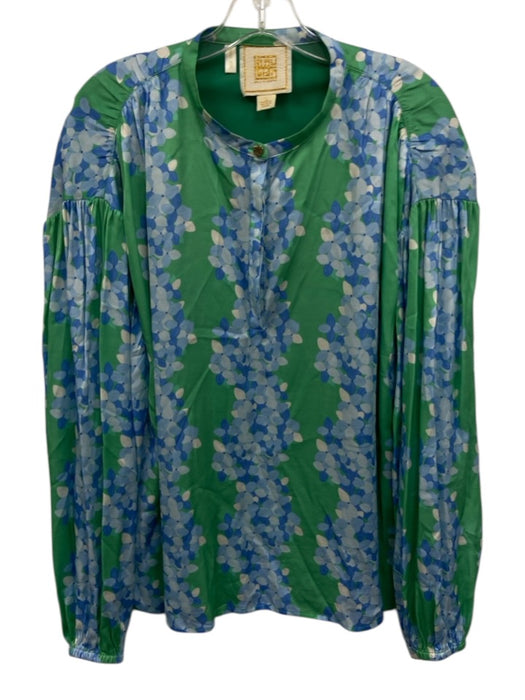 Emily McCarthy Size Large Green & Blue Viscose Blend Long Sleeve Floral Top Green & Blue / Large