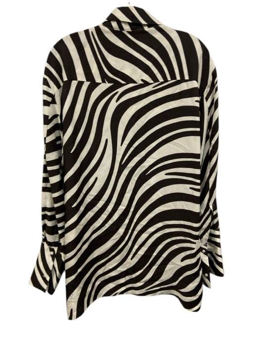 COS Size 44 Brown & White Long Sleeve Animal Print Button Front Satin Top Brown & White / 44