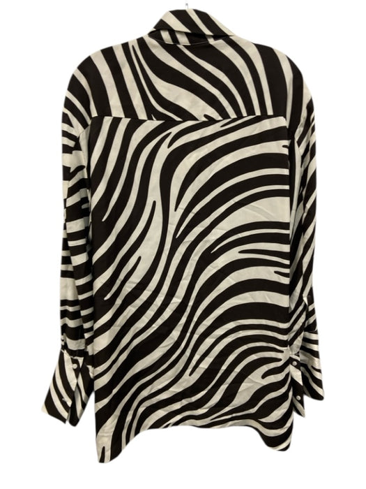 COS Size 44 Brown & White Long Sleeve Animal Print Button Front Satin Top Brown & White / 44