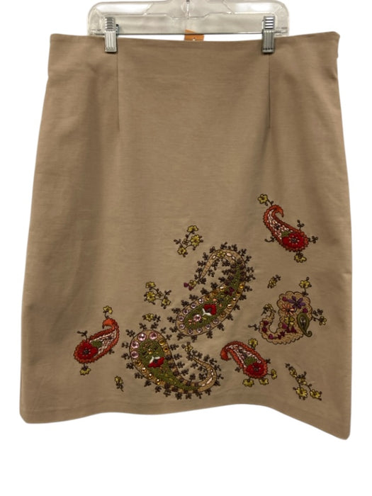 Dana Buchman Size 14 Beige & Multi Cotton Blend Embroidered Paisley Beaded Skirt Beige & Multi / 14