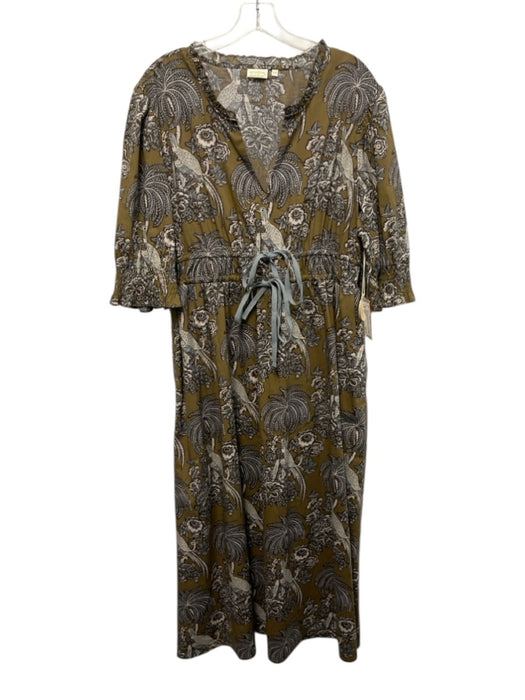 Spartina Size XXL Green, Blue, White Cotton Blend Drawstring Waist Midi Dress Green, Blue, White / XXL