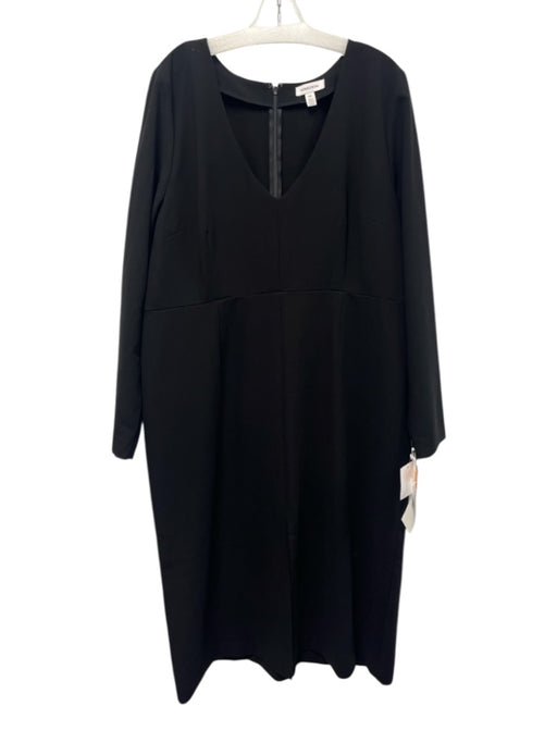 Nordstrom Size XXL Black Polyester Blend V Neck Front Slit Midi Dress Black / XXL