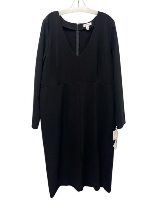 Nordstrom Size XXL Black Polyester Blend V Neck Front Slit Midi Dress Black / XXL