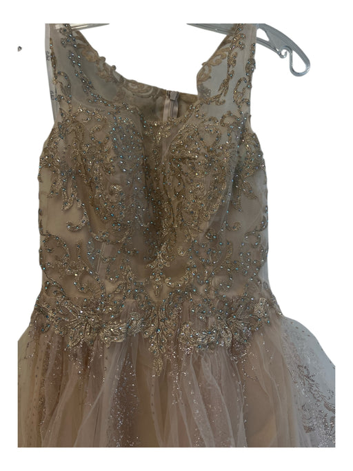 Elizabeth K Size XS Champagne Polyester Sheer Neck & Shoulders Glitter Dress Champagne / XS