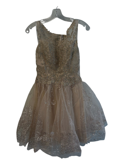 Elizabeth K Size XS Champagne Polyester Sheer Neck & Shoulders Glitter Dress Champagne / XS