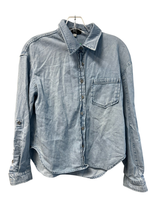 Kut From The Kloth Size S Light Blue Cotton & Linen Denim Collared Top Light Blue / S