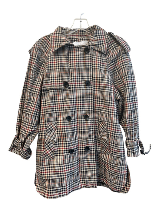 Zara Size XS Beige Blue Red Orange Cotton Detachable Hood Button Down Plaid Coat Beige Blue Red Orange / XS