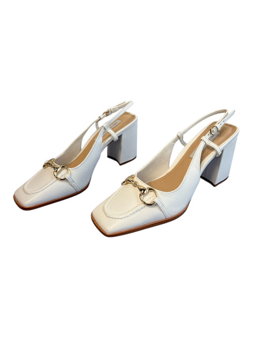 Saks Fifth Avenue Shoe Size 6 White Leather Square Toe Gold Hardware Shoes White / 6