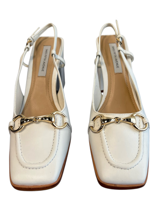 Saks Fifth Avenue Shoe Size 6 White Leather Square Toe Gold Hardware Shoes White / 6