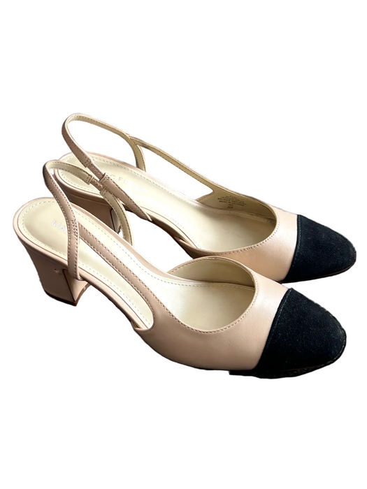Marc Fisher Shoe Size 6.5 Tan & black Leather Upper Cap Toe Slingback Mules Tan & black / 6.5
