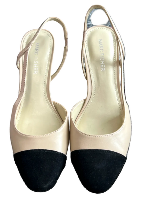 Marc Fisher Shoe Size 6.5 Tan & black Leather Upper Cap Toe Slingback Mules Tan & black / 6.5