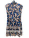 Rebecca Taylor Size 2 Blue & Pink Silk round split neck Sleeveless Floral Dress Blue & Pink / 2