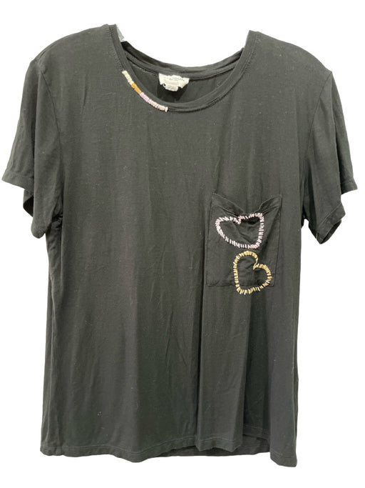 Allison Size S Black Viscose Blend Round Neck Short Sleeve Embroidered Heart Top Black / S