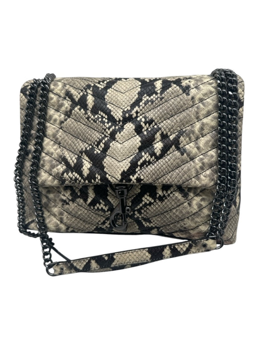 Rebecca Minkoff Cream & Black Embossed Leather Snake Embossed Crossbody Bag Cream & Black / Medium