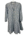 Lake Size S White & Blue Cotton Floral Long Sleeve Button Up Pleats Dress White & Blue / S