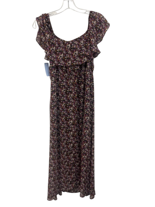 Sam Edelman Size 8 Purple, Green, Multi Polyester Floral Elastic Neck Dress Purple, Green, Multi / 8