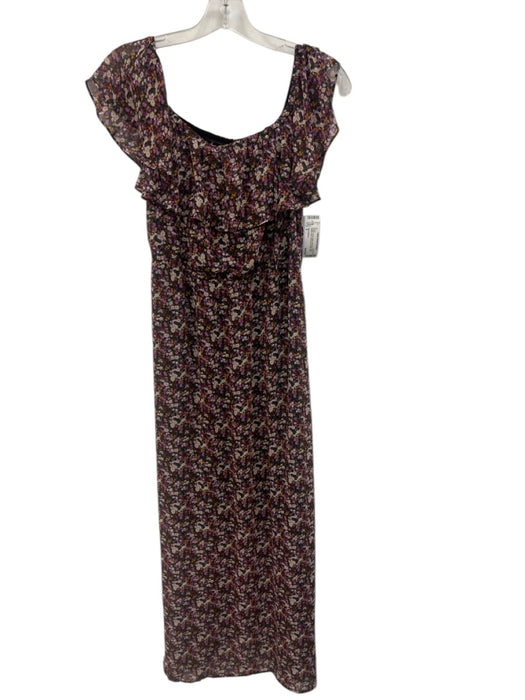 Sam Edelman Size 8 Purple, Green, Multi Polyester Floral Elastic Neck Dress Purple, Green, Multi / 8