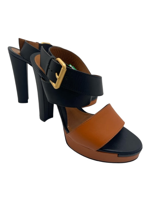 Fendi Shoe Size 39 Black & Brown Leather Ankle Strap Open Toe Block heel Sandals Black & Brown / 39